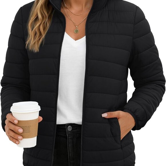 Women's Puffer Packable Puffy Coats Winter Warm Zip Up Down Jacket Stand Collar